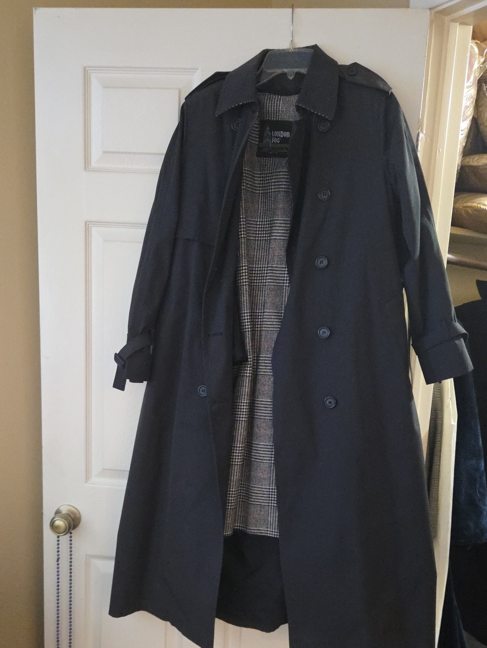 London Fog Navy Trench Coat with Plaid Lining